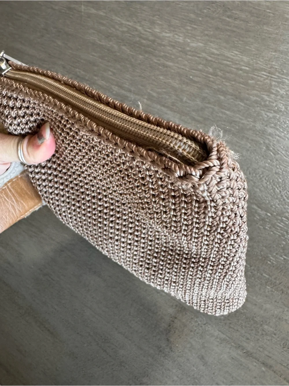 The Sak Taupe Woven Knit Crossbody Bag Purse